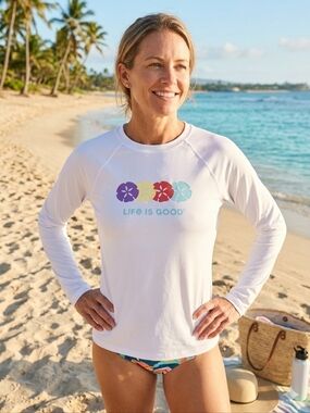 Life Is Good White Long Sleeve Sun Shirt Rash Guard Upf 50 Sun Protection Size S